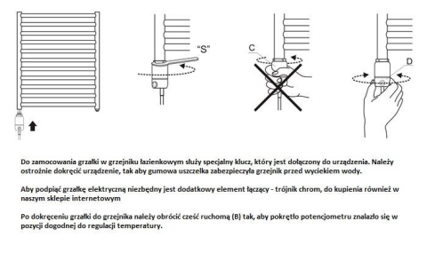 Grzałka elektryczna do grzejnika 300W antracyt Cini Grzałka elektryczna do grzejnika 300W antracyt Cini