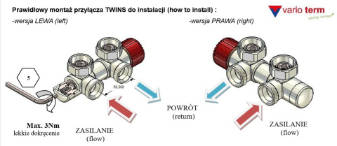 Zawór termostatyczny 50mm TWINS biały prawy Zawór termostatyczny 50mm TWINS biały prawy