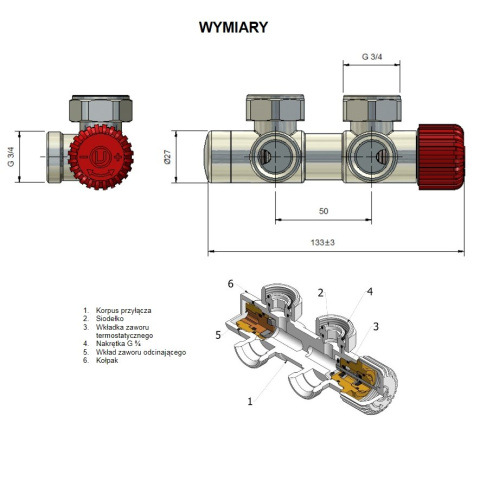 Zawór termostatyczny 50mm TWINS biały prawy Zawór termostatyczny 50mm TWINS biały prawy