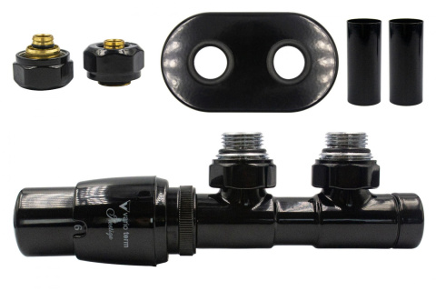 Zawór termostatyczny 50mm TWINS czarny błyszczący lewy Pex All in One Zawór termostatyczny 50mm TWINS czarny błyszczący lewy Pex All in One
