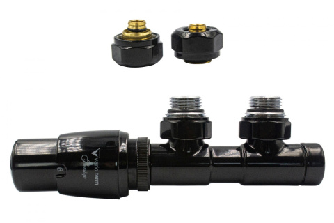 Zawór termostatyczny 50mm TWINS czarny błyszczący lewy Pex Zawór termostatyczny 50mm TWINS czarny błyszczący lewy Pex