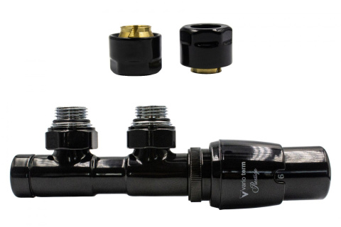 Zawór termostatyczny 50mm TWINS czarny błyszczący prawy Cu Zawór termostatyczny 50mm TWINS czarny błyszczący prawy Cu