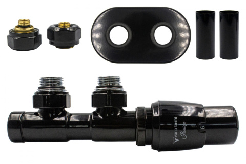 Zawór termostatyczny 50mm TWINS czarny błyszczący prawy Pex All in One Zawór termostatyczny 50mm TWINS czarny błyszczący prawy Pex All in One