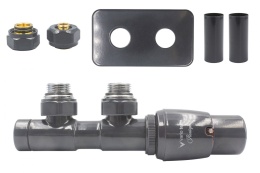 Zawór termostatyczny 50mm TWINS grafit błyszczący prawy Pex All in One