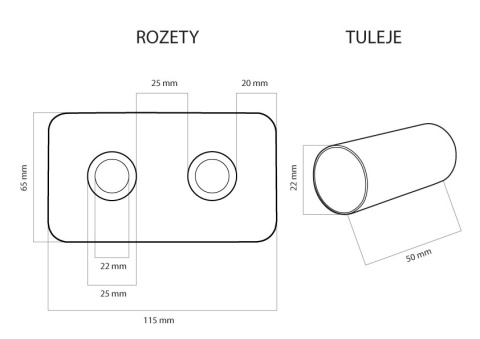 Rozeta zespolona prostokątna 50mm Ø 22 mm biała Rozeta zespolona prostokątna 50mm Ø 22 mm biała