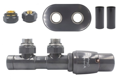 Zawór termostatyczny 50mm TWINS grafit błyszczący prawy All in One