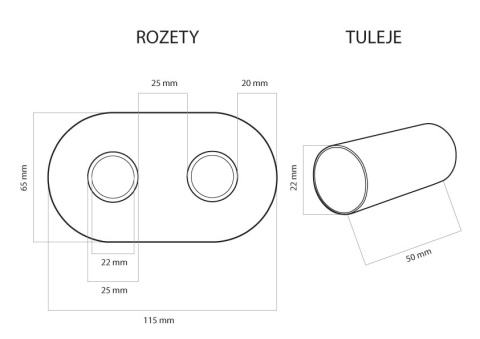 Rozeta podwójna + tuleje Fi 22 czarny błyszczący Rozeta podwójna + tuleje Fi 22 czarny błyszczący