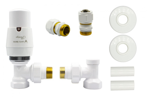 Zawór termostatyczny ELEGANT kątowy biały mat All in One Pex 16mm Zawór termostatyczny ELEGANT kątowy biały mat All in One Pex 16mm