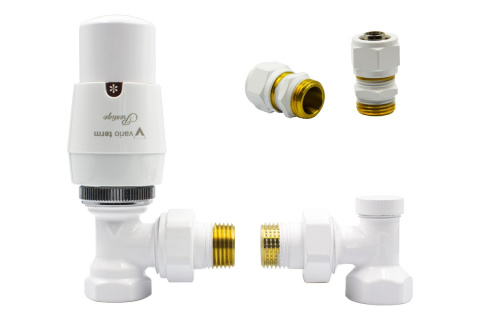 Zawór termostatyczny ELEGANT kątowy biały mat Pex 16mm Zawór termostatyczny ELEGANT kątowy biały mat Pex 16mm