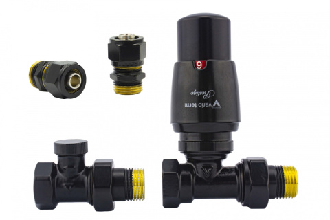 Zawór termostatyczny ELEGANT prosty czarny mat Pex 16mm Zawór termostatyczny ELEGANT prosty czarny mat Pex 16mm