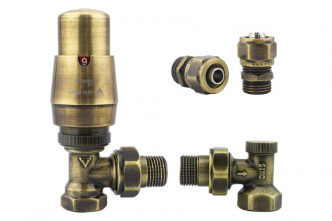 Zawór termostatyczny ELEGANT kątowy mosiądz antyczny Pex 16mm Zawór termostatyczny ELEGANT kątowy mosiądz antyczny Pex 16mm