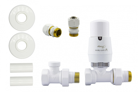 Zawór termostatyczny ELEGANT prosty biały mat All in One Pex 16mm Zawór termostatyczny ELEGANT prosty biały mat All in One Pex 16mm