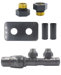 Zawór termostatyczny 50mm TWINS grafit błyszczący lewy GZ1/2 All in One