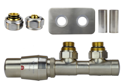 Zawór termostatyczny 50mm TWINS nikiel szlifowany lewy Pex All in One Zawór termostatyczny 50mm TWINS nikiel szlifowany lewy Pex All in One