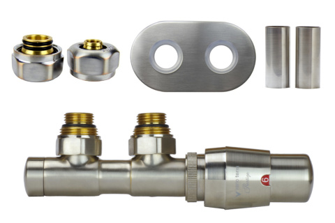 Zawór termostatyczny 50mm TWINS nikiel szlifowany prawy Pex All in One Zawór termostatyczny 50mm TWINS nikiel szlifowany prawy Pex All in One