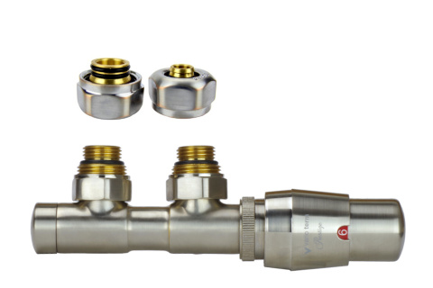 Zawór termostatyczny 50mm TWINS nikiel szlifowany prawy Pex Zawór termostatyczny 50mm TWINS nikiel szlifowany prawy Pex