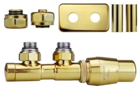 Zawór termostatyczny 50mm TWINS złoty galwaniczny prawy Pex All in One rozeta zespolona prostokątna Zawór termostatyczny 50mm TWINS złoty galwaniczny prawy Pex All in One rozeta zespolona prostokątna