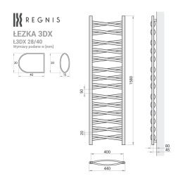 Grzejnik Łezka 3DX 440/1540 mm łazienkowy dekoracyjny biały mat