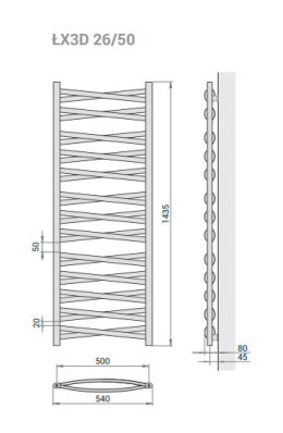 Grzejnik Łezka 3DX 540/1435 mm łazienkowy dekoracyjny biały mat