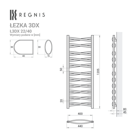 Grzejnik Łezka 3DX 440/1205 mm łazienkowy dekoracyjny czarny strukturalny Grzejnik Łezka 3DX 440/1205 mm łazienkowy dekoracyjny czarny strukturalny