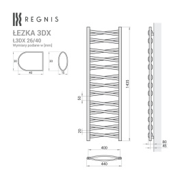 Grzejnik Łezka 3DX 440/1435 mm łazienkowy dekoracyjny czarny strukturalny